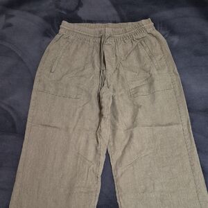 Athleta Olive Linen Wide Leg Drawstring Pants